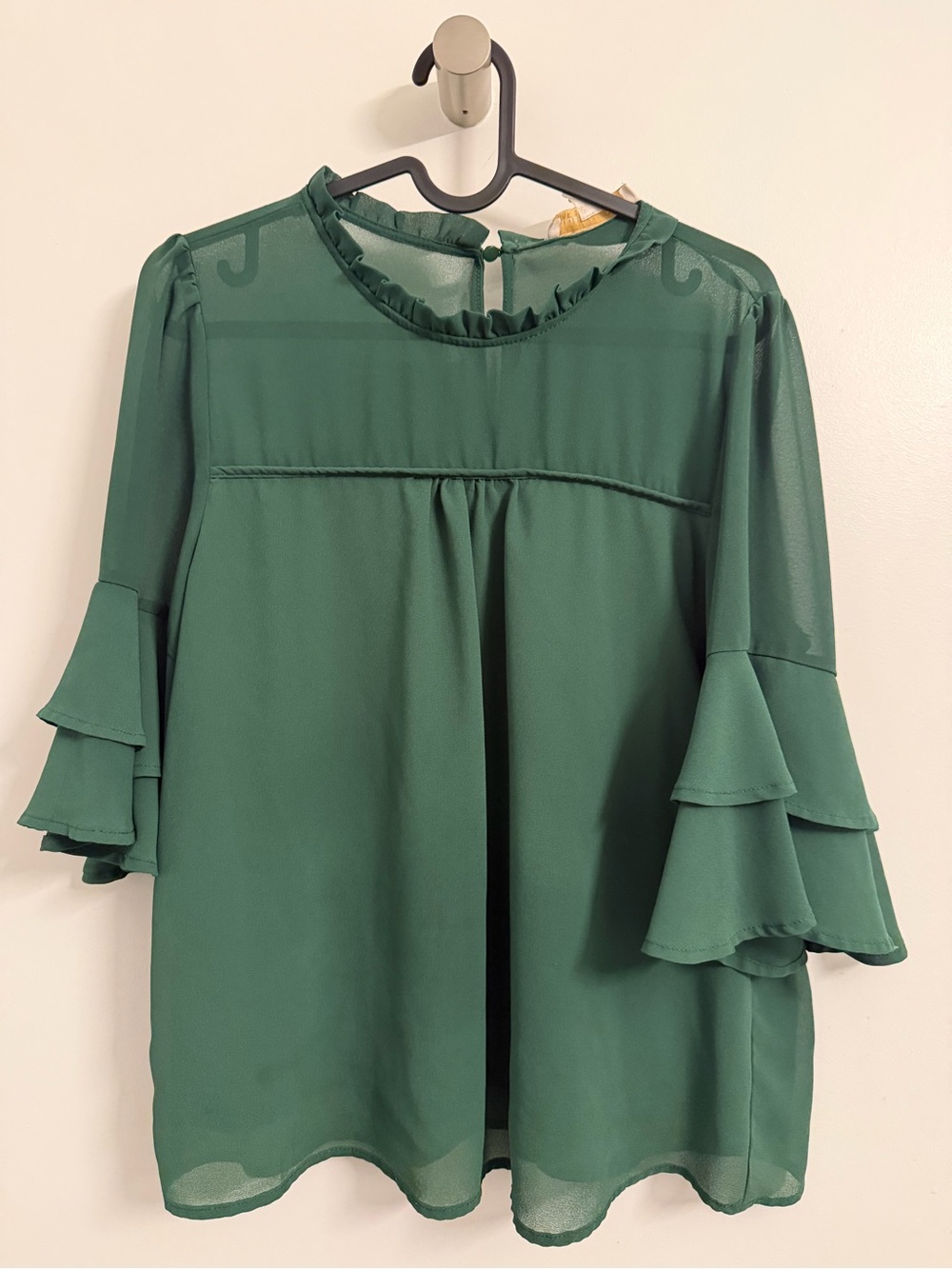 Monteau Emerald Green Ruffle-Sleeve Blouse